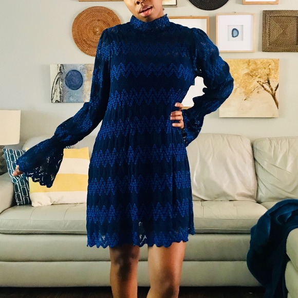 Free People Dresses & Skirts - FP Long Bell Sleeve Crochet Lace Mini Dress